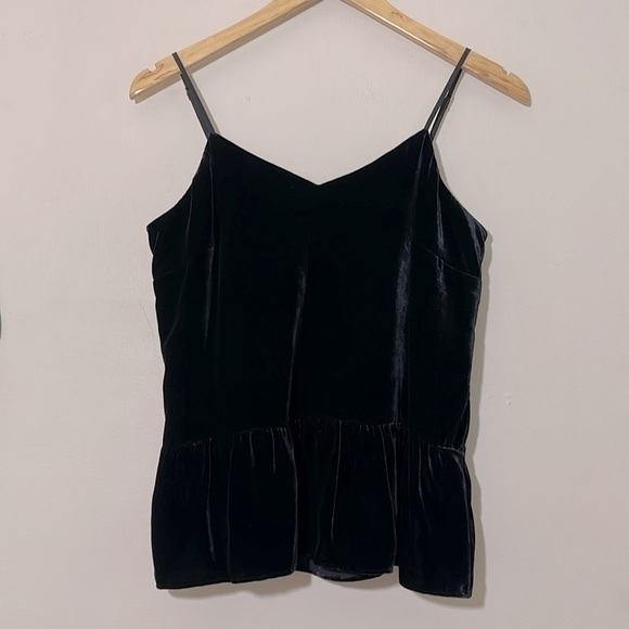 J. Crew Velvet Silk Blend V-Neck Spaghetti Strap Tank Top in Black Sz. 4 - Picture 9 of 13